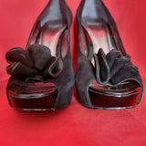 Faith Black Suede Open Toe Heels Shoes Dize UK7 EU40.
