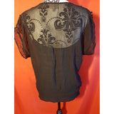 KAREN MILLEN Black Floral Embroidered Silk Top Size 10