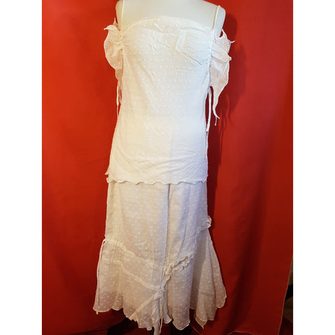 ANA SOUSA Women's White Cotton Summer Top/Skirt Suit Size 12