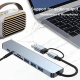 8 in 2 USB-C HUB USB Splitter USB Extender with 4 USB Port 1 USBC Port TF/SD Card Reader Audio Output Compatible with MacBook