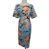 Jolie Moi Light Blue Red Floral Print Dress, Size 14
