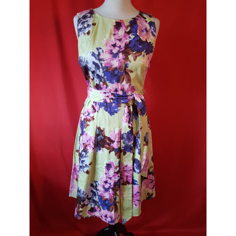 WALLIS Light Green Blue Floral Print Cotton Dress Size 10