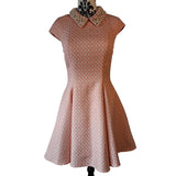 Forever Unique Pink Pearl Embellished Collar Fit Flare Party Prom Dress Size UK 10