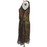 Bottega Veneta Yellow Brown Mesh Silk Wool Dress, Size 38 IT / XS