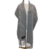 Jean Paul Gaultier Grey White Stripe Logo Alpaca Scarf
