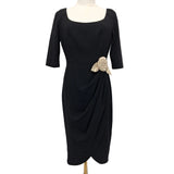 Paddy Campbell Black Dress White Rose Embellished Size 10