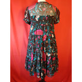 DIANE von FURSTENBERG Black Red Green Floral Print 100% Silk Dress Size 4 / S