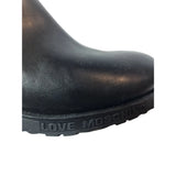 Love Moschino Women's Black Leather Ankle Boots with Logo Tape & Zip Size 6