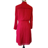 Karen Millen Beautiful Red Chiffon Midi Dress with Ruffled Tie Neck & Lace Size 10