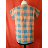 Celtic & Co Women's Blue Terracotta Check Linen Top Size 8