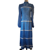 Never Fully Dressed Blue Prairie Boho Lace Trim High Neck Maxi Dress Size 10