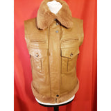 Weekend Max Mara Women's Brown Leather Jacket With Detachable Sleeves Size 8.