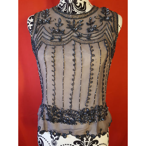 Papell Boutique Women's Black Grey Beaded Silk Top Size S