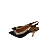 Tory Burch Leather Black & Metallic Snakeskin Slingback Pumps Size 6 US 4 UK