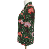 ERDEM Green Red Floral Print Panama Style Blouse Size 10