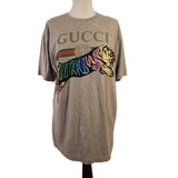 Gucci Grey Metallic Rainbow Tiger Logo Women's Oversize T-Shirt Size XS