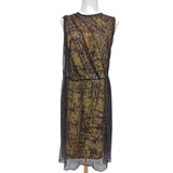 Bottega Veneta Yellow Brown Mesh Silk Wool Dress, Size 38 IT / XS