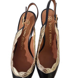 Tory Burch Leather Black & Metallic Snakeskin Slingback Pumps Size 6 US 4 UK