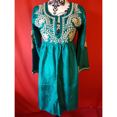 Leaves Of Grass Green Hand Embroidered Dress Size 10 /38
