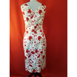 Laura Ashley White Red Green Floral Print Cotton Dress Size 12