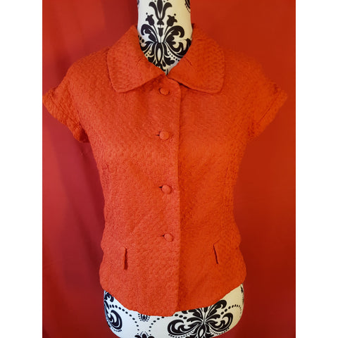 Nicole Farhi Women's Orange Cotton Short Sleeve Blouse Size 10 UK 36 EU