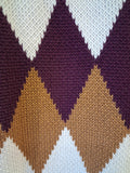 Fred Perry Diamond Jacquard Argyle Knit Polo White Brown Purple Jumper Size 10