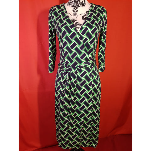 Diane Von Furstenberg Navy Green White Dress Size 2 US 6 UK