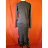 FENN WRIGHT MANSON  Black Silk Skirt Suit Flowers Embellished Size 12