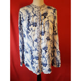 Desigual Women's White Navy Floral Print Blouse Size L