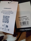 Fred Perry Diamond Jacquard Argyle Knit Polo White Brown Purple Jumper Size 10
