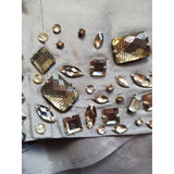 L.K. Bennett Grey Satin Rhinestone Embellished Dress Size 12.