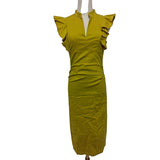 Jolie Moi Yellow Frilly Shoulder Dress, Size 8
