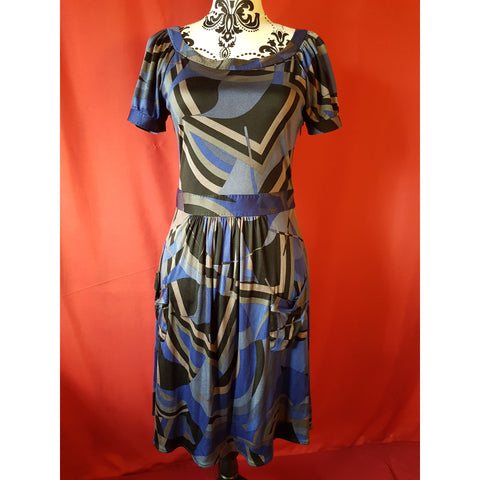 Elie Tahari Blue Black 100% Silk Dress Size S