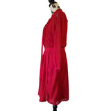 Karen Millen Beautiful Red Chiffon Midi Dress with Ruffled Tie Neck & Lace Size 10