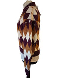 Fred Perry Diamond Jacquard Argyle Knit Polo White Brown Purple Jumper Size 10