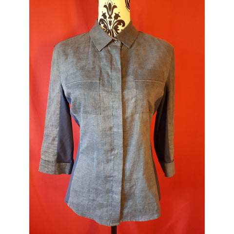 Elie Tahari Navy Blue Women's 3/4 Sleeve Shirt Size S