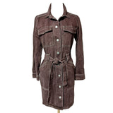 Weekday Brown Denim Shirt Dress Long Sleeve Belted Utility Dress Size 6 UK 34 EU