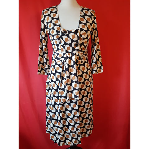 DIANE Von FURSTENBERG Black White Brown Wrap Dress Size 6 / S
