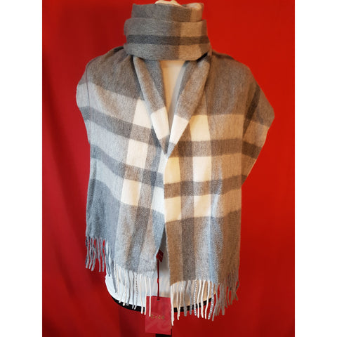 100% Cashmere Grey White Scarf