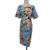 Jolie Moi Light Blue Red Floral Print Dress, Size 14