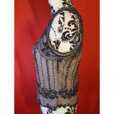 Papell Boutique Women's Black Grey Beaded Silk Top Size S