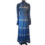 Never Fully Dressed Blue Prairie Boho Lace Trim High Neck Maxi Dress Size 10
