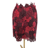 Valentino Red Burgundy Crocheted Silk Skirt Size 40 IT 8 UK.