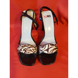 CJBIS Charles Jourdan Black Brown Beige Stripe Heels Stripe Size 9 US 7 UK