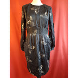 WHISTLES Black White Flies Print  100% Silk Dress Size 14.