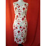 Laura Ashley White Red Green Floral Print Cotton Dress Size 12