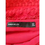 Karen Millen Beautiful Red Chiffon Midi Dress with Ruffled Tie Neck & Lace Size 10