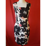 KALIKO White Black Pink Floral Print Linen Cotton Dress Size 10.