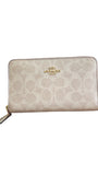 COACH Signature Canvas Medium Zip Around Taupe, Wallet