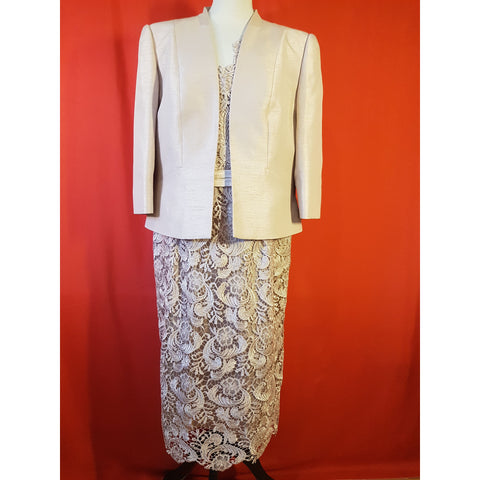 Jacques Vert Beige Lace Dress and Cardigan Size 18.
